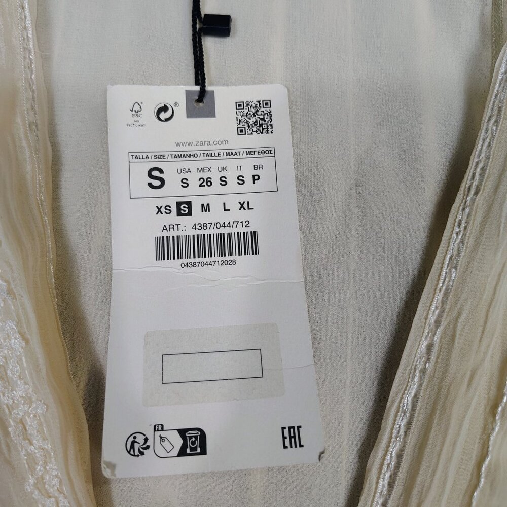 Zara Crop Top Women's Small Cream Striped Shimmer Knotted Hem Blouse Boho NWT - Picture 4 of 11